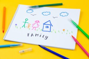 child drawing of a house and family