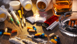 different types of drugs laid out on table